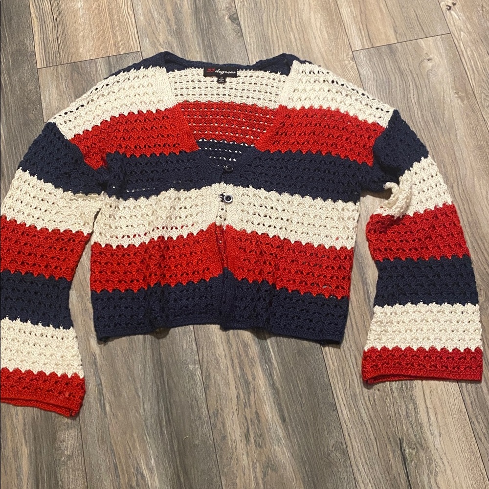 32 Degrees Navy and Cream Crochet Cardigan